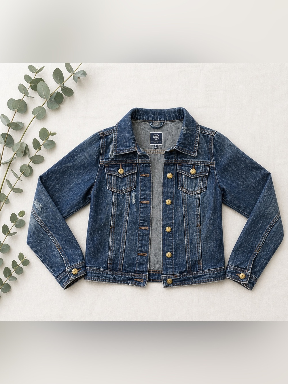 BoomBoom Jeans Women’s Size L Distressed Denim Jacket Fitted 100% Cotton